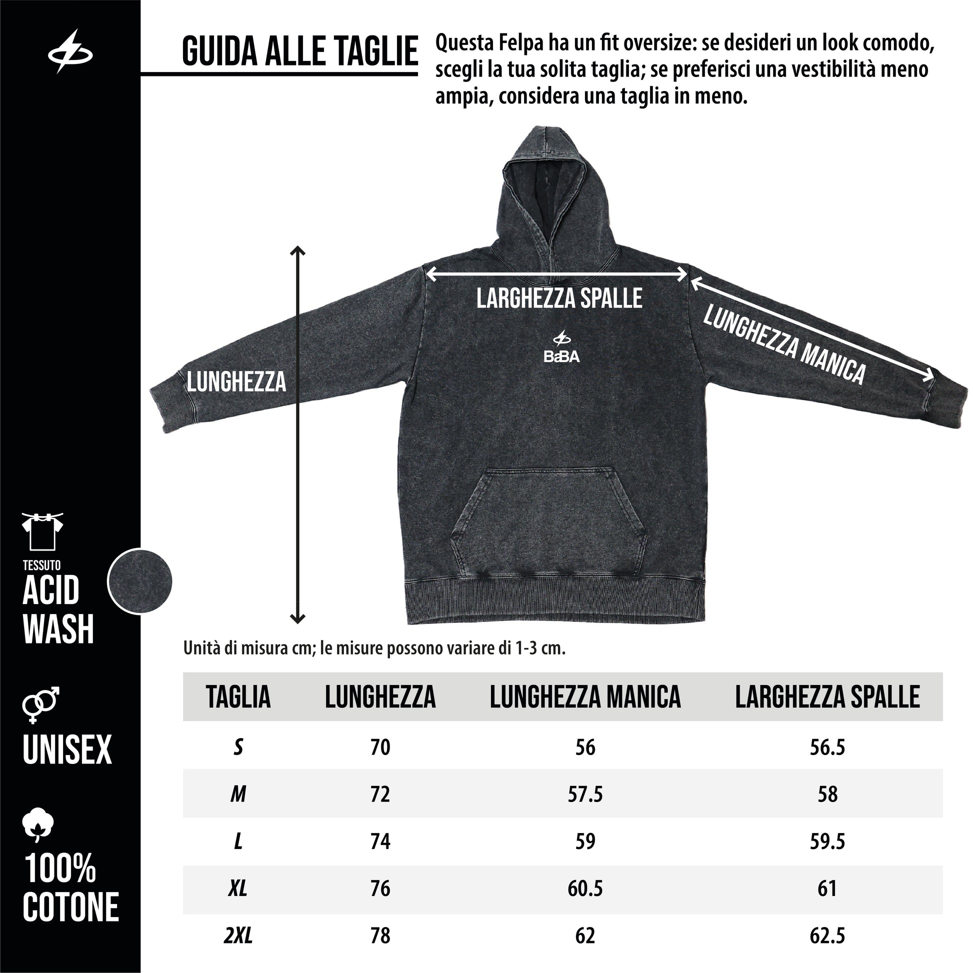 Felpa Oversize Acid Wash Nera