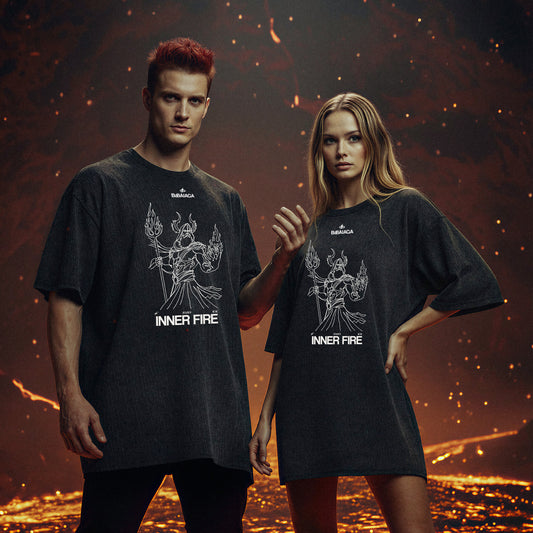 T-shirt Oversize Acid Wash Nera | "Inner Fire" Ade