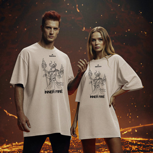 T-shirt Oversize Acid Wash Panna | "Inner Fire" Ade