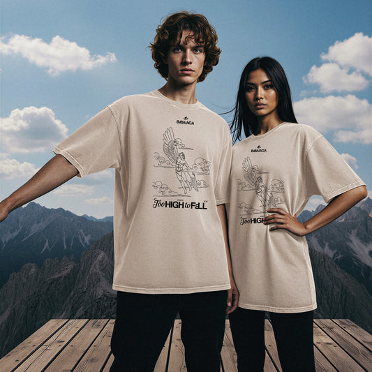 T-shirt Oversize Acid Wash Panna | "Too High to Fall" Icaro
